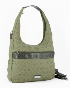 SOLO SOPRANI - Borsa sacca verde con tasca frontale, tracolla removibile