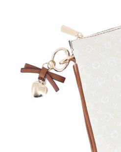 SOLO SOPRANI - Borsa un manico panna loggata con tre scomparti interni e ciondolo fiocco+cuore, tracolla removibile