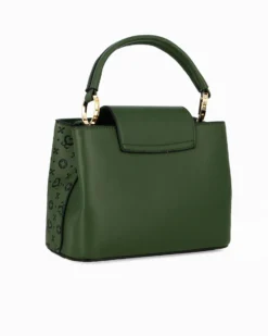 SOLO SOPRANI - Borsa un manico verde con pattina e parte frontale loggata, tracolla removibile