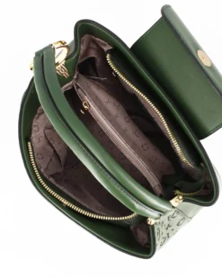 SOLO SOPRANI - Borsa un manico verde con pattina e parte frontale loggata, tracolla removibile