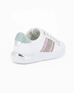 SOLO SOPRANI COUTURE - Sneakers bianca con dettagli strass rosa e azzurro