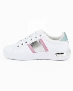 SOLO SOPRANI COUTURE - Sneakers bianca con dettagli strass rosa e azzurro