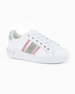 SOLO SOPRANI COUTURE - Sneakers bianca con dettagli strass rosa e azzurro