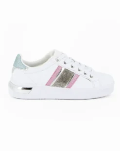 SOLO SOPRANI COUTURE - Sneakers bianca con dettagli strass rosa e azzurro