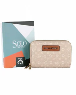SOLO SOPRANI - Portafoglio beige loggato con doppia cerniera