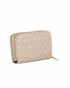SOLO SOPRANI - Portafoglio beige loggato con doppia cerniera