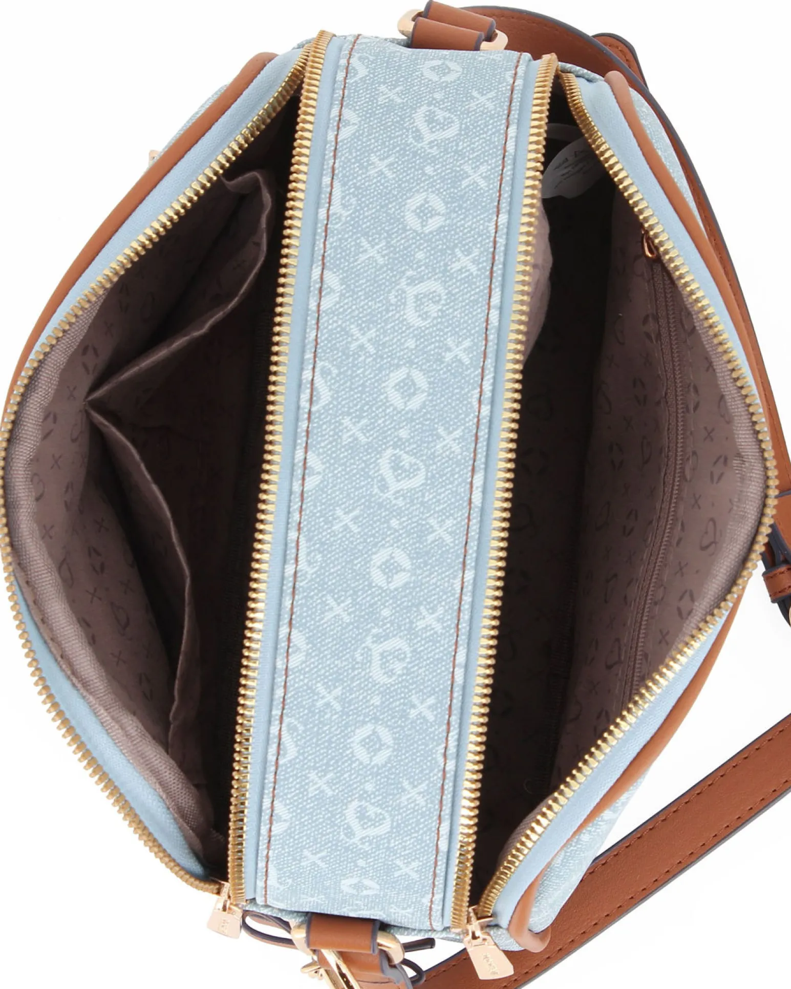 SOLO SOPRANI - Tracolla jeans loggata con due scamparti principali, tasca frontale e ciondolo fiocco+cuore