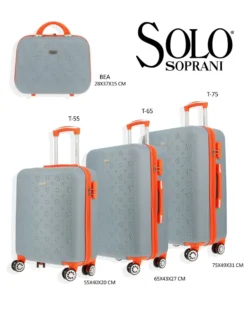 SOLO SOPRANI - TROLLEY GRIGIO CON DETTAGLI ARANCIO IN ABS 4 RUOTE DOPPIE CON STAMPA LOGO