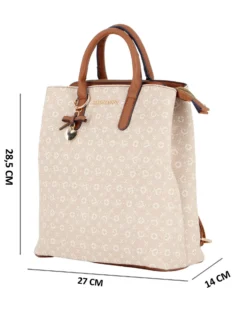 SOLO SOPRANI - Zaino beige loggato due manici con tre scomparti principali e tasca posteriore