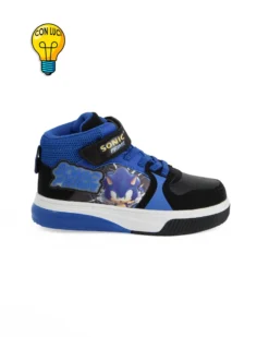 SONIC  - Sneakers alta blu e nera da bambino con luci e strappo