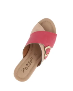 STARLIGHT - Ciabatta platform beige e rossa con fibbia e sottopiede in VERA PELLE, tacco 5,5CM - MADE IN ITALY