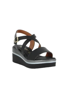 STARLIGHT - Sandalo platform nero con sottopiede in VERA PELLE e cinturini incrociati, tacco 5,5CM - MADE IN ITALY