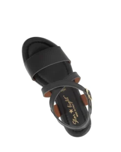 STARLIGHT - Sandalo platform nero con sottopiede in VERA PELLE e cinturini incrociati, tacco 5,5CM - MADE IN ITALY