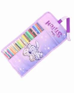 STITCH - ASTUCCIO LILLA ROLL CON 12 PENNARELLI GIOTTO E 12 PASTELLI