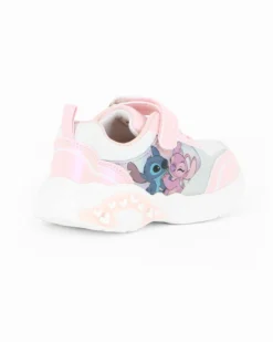 STITCH - Sneakers bianca e rosa da bambina con strappo e luci, numerata 25/31