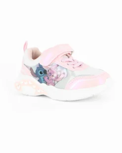 STITCH - Sneakers bianca e rosa da bambina con strappo e luci, numerata 25/31