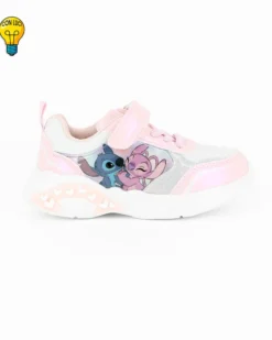 STITCH - Sneakers bianca e rosa da bambina con strappo e luci, numerata 25/31