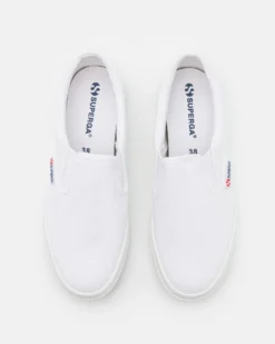 SUPERGA - Sneakers da donna bianca con suola alta e occhielli argento metallizzato - 2740 PLATFORM SLIPON