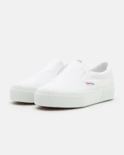 SUPERGA - Sneakers da donna bianca con suola alta e occhielli argento metallizzato - 2740 PLATFORM SLIPON