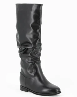 SUPER RIFLE - Stivale nero con gambale arricciato e zeppa interna di 9CM