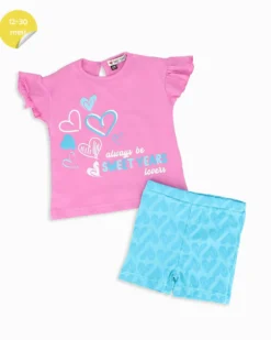 SWEET YEARS - Completo mezza manica rosa neonata 12-30 mesi in cotone