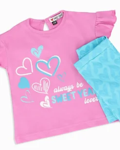 SWEET YEARS - Completo mezza manica rosa neonata 12-30 mesi in cotone