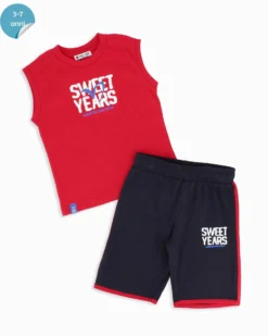 SWEET YEARS - Completo smanicato rosso bambini 3-7 anni in cotone