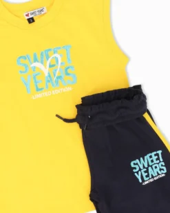 SWEET YEARS - Completo smanicato giallo bambini 3-7 anni in cotone