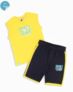 SWEET YEARS - Completo smanicato giallo bambini 3-7 anni in cotone
