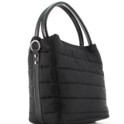 TATOO - Borsa nera due manici con fasce orizzontali imbottite e tracolla removibile, MADE IN ITALY