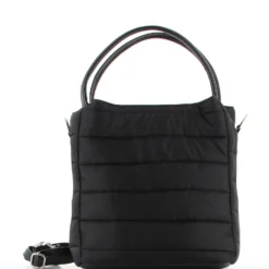 TATOO - Borsa nera due manici con fasce orizzontali imbottite e tracolla removibile, MADE IN ITALY