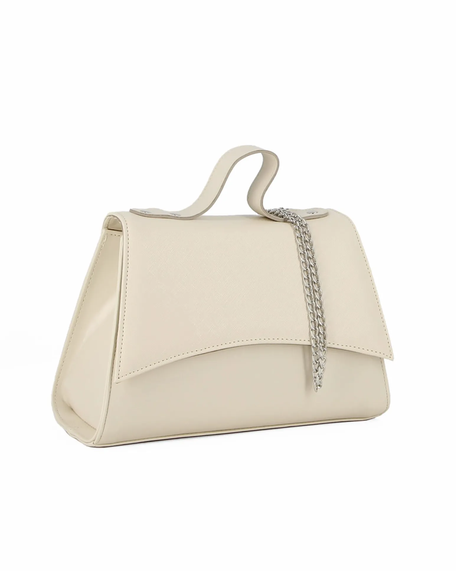 TATOO - Minibag beige con patta ad onda, manico e catena