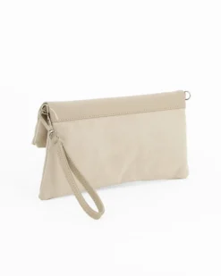 TATOO - Pochette beige in camoscio con patta