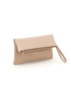 TATOO - Pochette nude in camoscio con patta