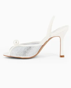 TATOO - Sandalo slingback bianco con strass e perla, tacco 9,5CM