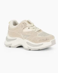 TATOO - Sneakers beige in strass con lacci