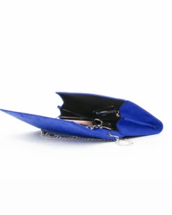 TATOO - Tracolla bluette scamosciata con patta, MADE IN ITALY