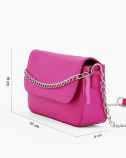 TATOO - Tracolla fucsia multimateriale con patta e dettaglio catena argento, MADE IN ITALY