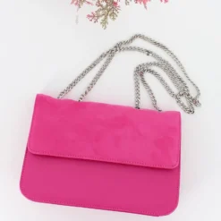 TATOO - Tracolla fucsia multimateriale con patta, MADE IN ITALY