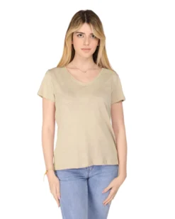 TATOO - Tshirt beige da donna scollo a V