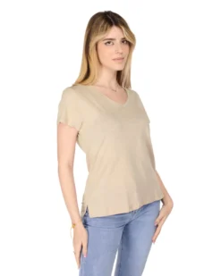 TATOO - Tshirt beige da donna scollo a V