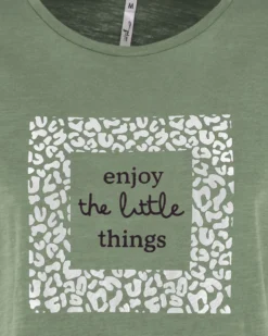 TATOO - Tshirt manica corta con stampa e scritta verde salvia in cotone