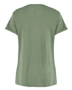 TATOO - Tshirt manica corta con stampa e scritta verde salvia in cotone