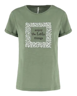 TATOO - Tshirt manica corta con stampa e scritta verde salvia in cotone
