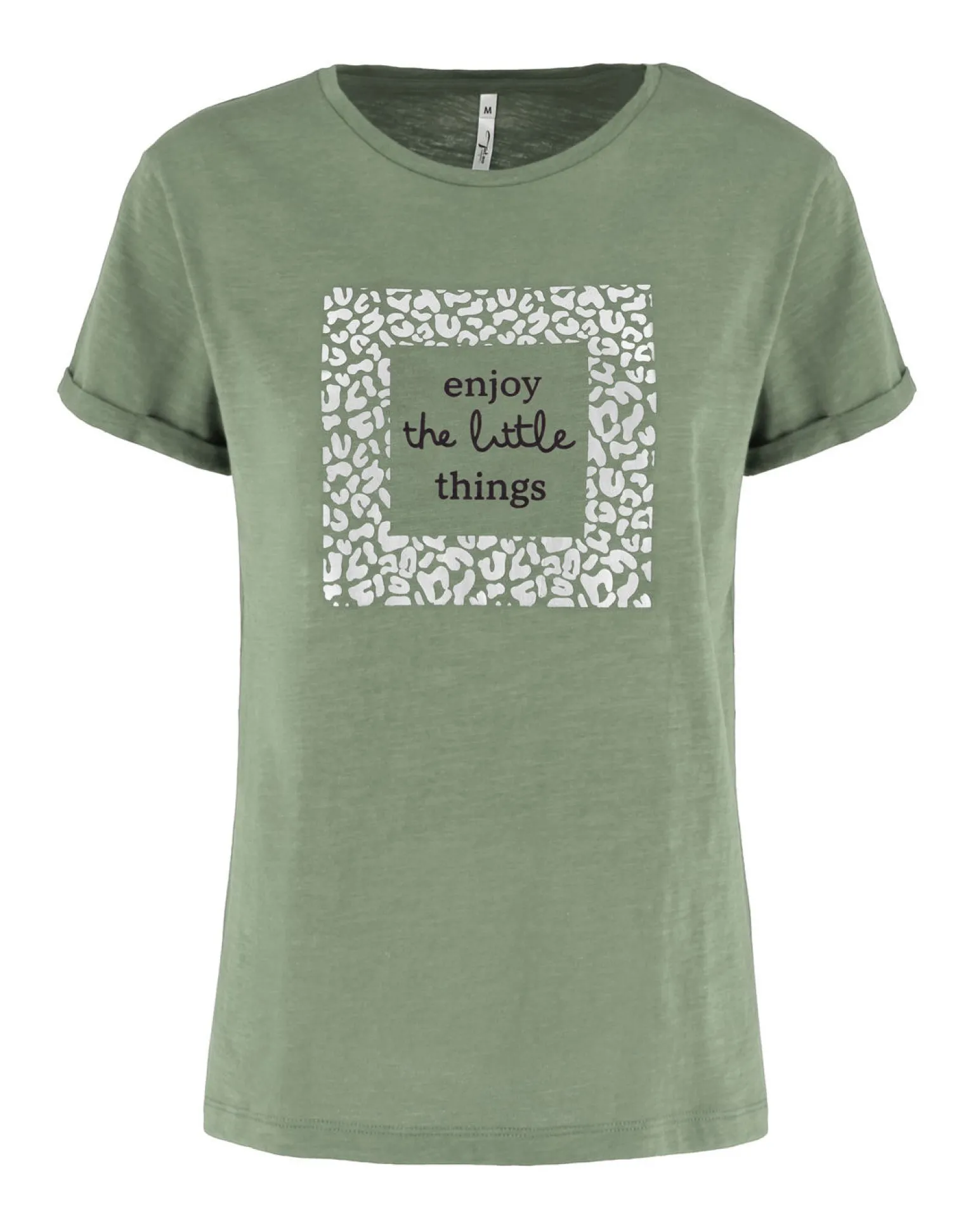 TATOO - Tshirt manica corta con stampa e scritta verde salvia in cotone