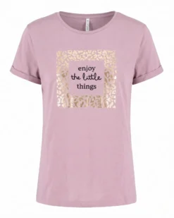 TATOO - Tshirt manica corta con stampa e scritta malva in cotone