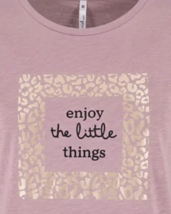 TATOO - Tshirt manica corta con stampa e scritta malva in cotone