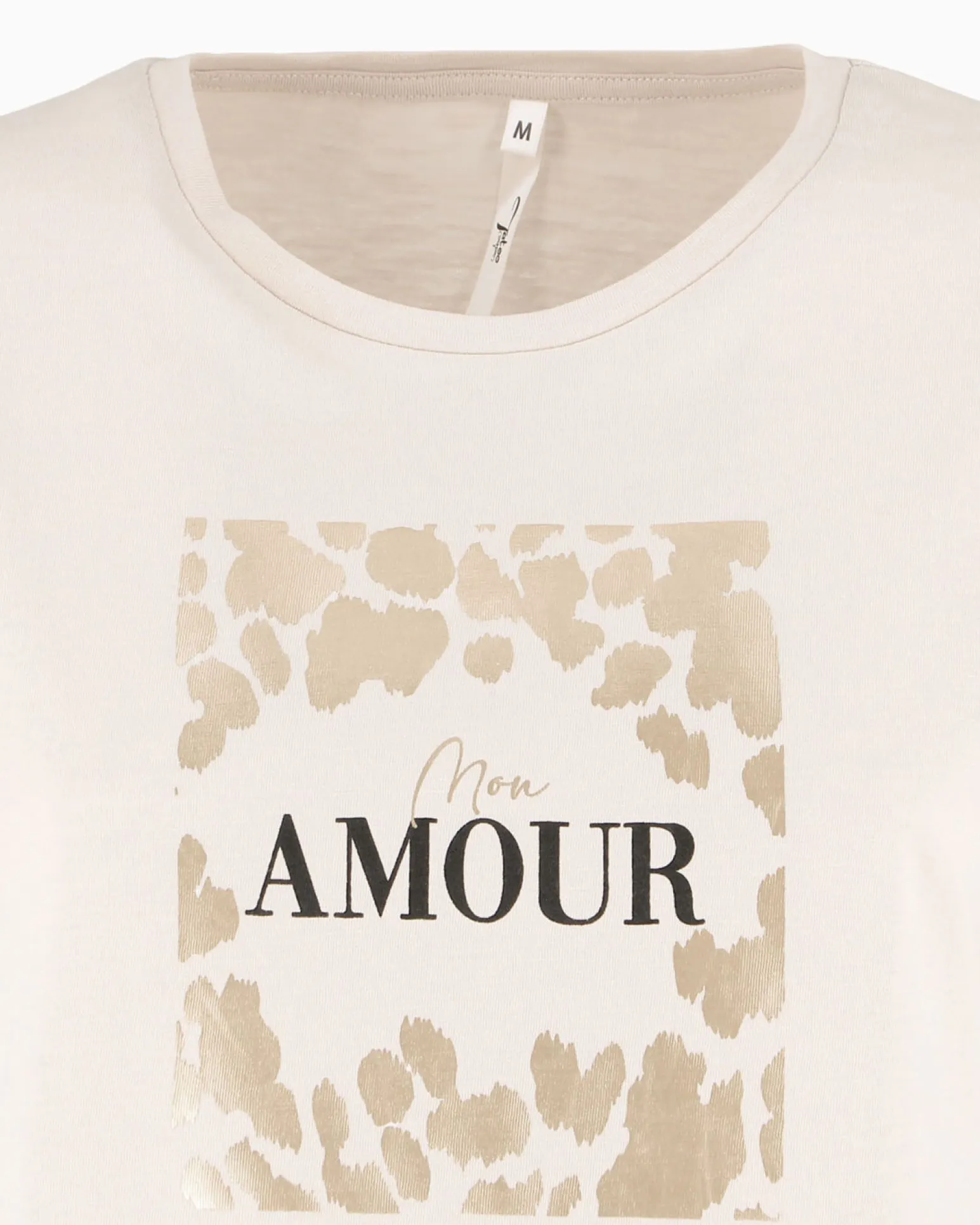 TATOO - Tshirt manica corta con stampa e scritta beige in cotone
