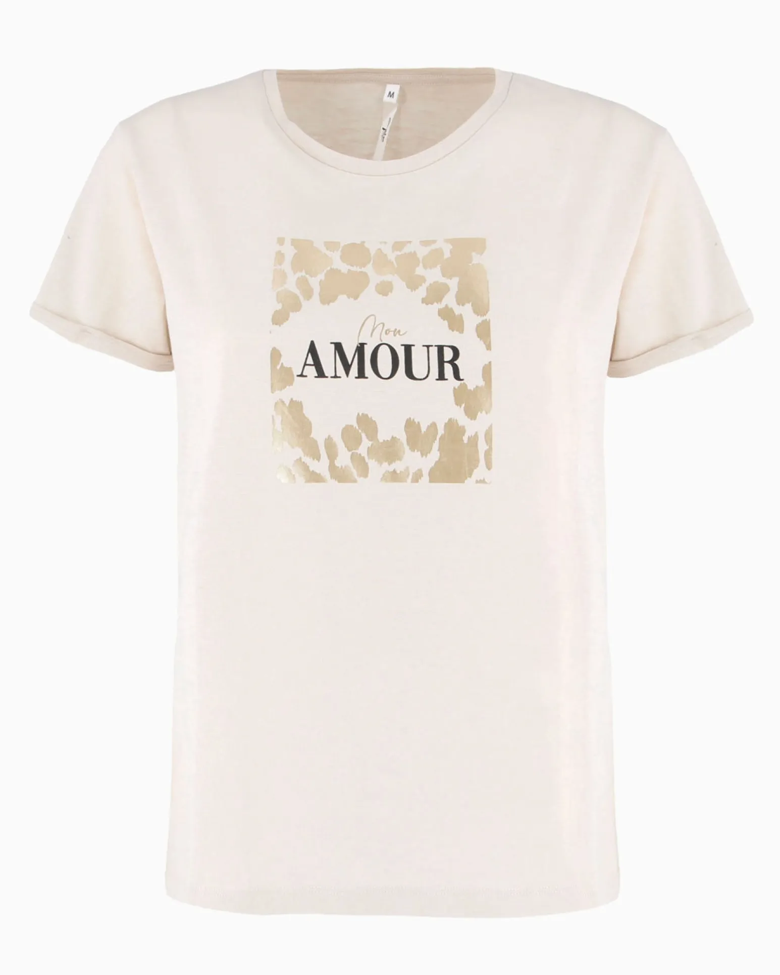 TATOO - Tshirt manica corta con stampa e scritta beige in cotone