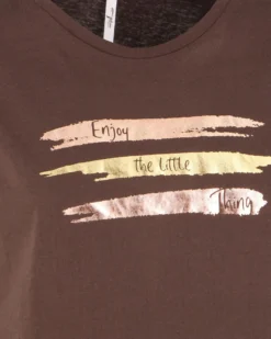 TATOO - Tshirt manica corta con stampa e scritta marrone in cotone